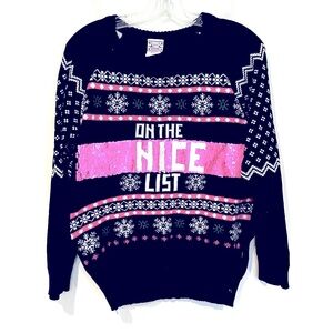 Well Worn On The Naughty Nice List Reversible Sequin Christmas Sweater Youth‎ L
